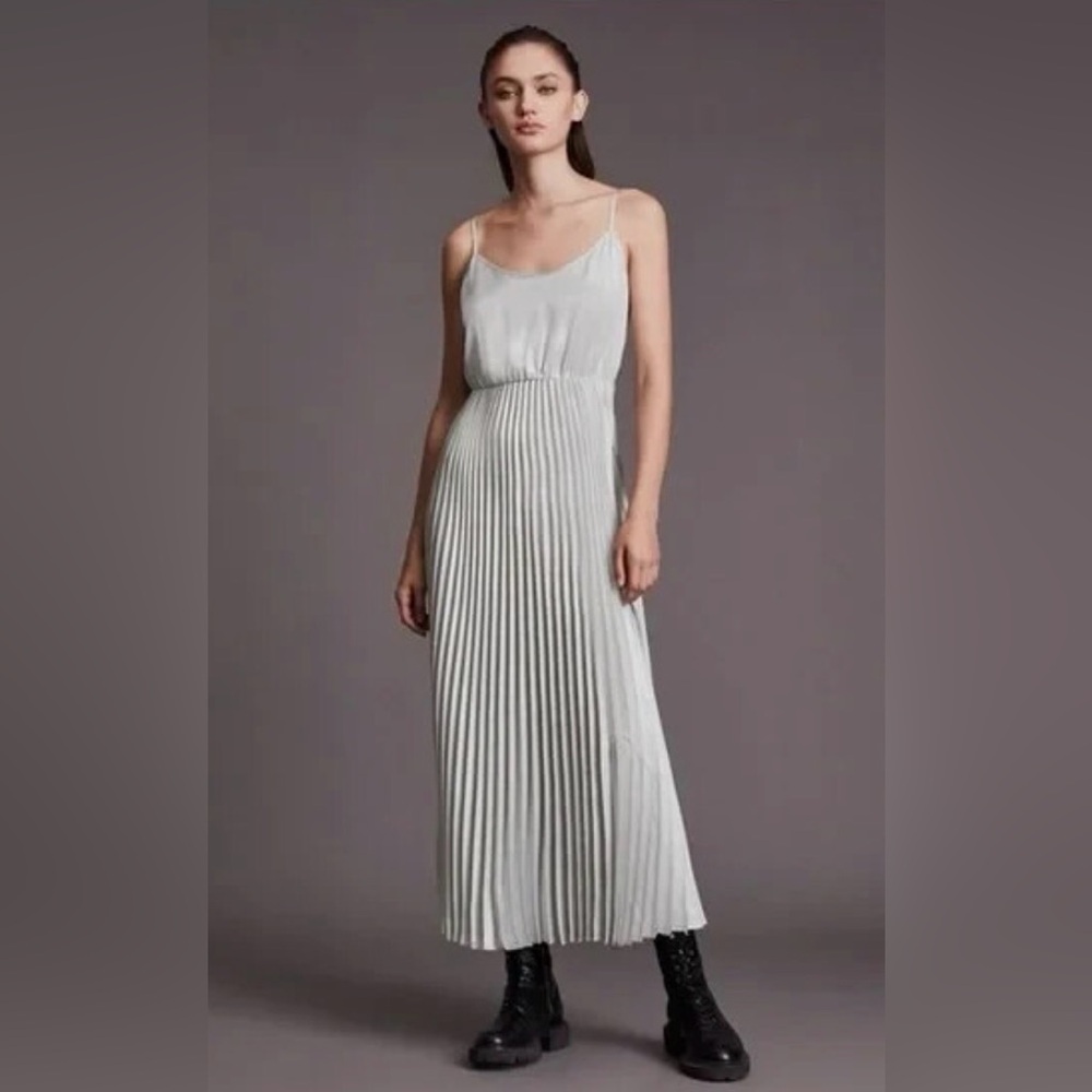 All Saints Light Gray Pleated Maxi Dress